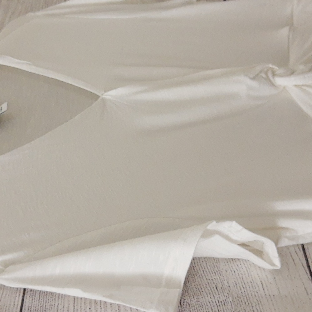 Skinnygirl Carrie Twist-Front Peplum Top Slub Knit Coastal Flowy, Ivory, Size M - Picture 3 of 16